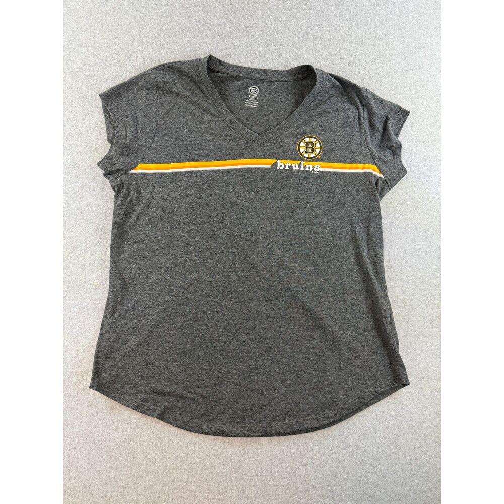 Boston Bruins NHL Women's XL Gray V-Neck Short Sleeve Graphic T-Shirt